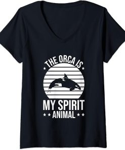 Womens Orcas Funny Whales The Orca Is My Spirit Animal Orca Lovers V-Neck T-Shirt