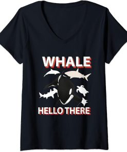 Womens Funny Orcas Birthday Gift Whale Hello There Sea Volunteer V-Neck T-Shirt