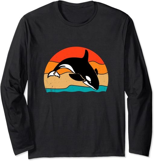 Retro Vintage Whale Orca Squad Orca Squad Whale Sea Animal Long Sleeve T-Shirt