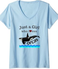 Womens Just A Girl Who Loves Orcas, Orca Whale Gift V-Neck T-Shirt