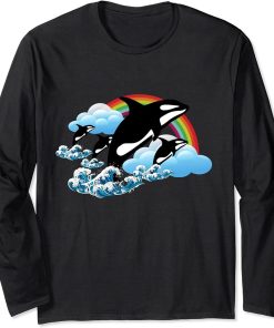 Killer Orca Whale Family Jumping Rainbow Funny Long Sleeve T-Shirt