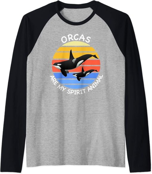 Orcas Are My Spirit Animal Whale Watcher Lover Gift Design Raglan Baseball Tee