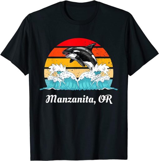 Vintage Manzanita Oregon Distressed Orca Killer Whale Art T-Shirt